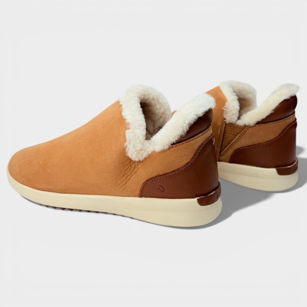 OluKai Malua Hulu Women's 9 Tan Tapa Leather Shearling Boots - Picture 9 of 12